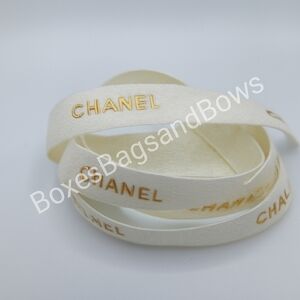 CHANEL Oriel Fontanel Ivory Gold Logo Ribbon 39” 1yd 3in Luxury Wrap NEW UNUSED